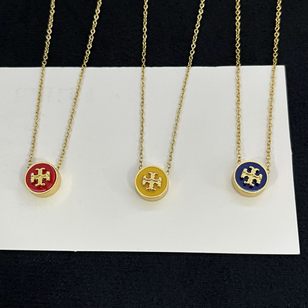 Tory Burch Enamel Inlay Geometric Round Necklace